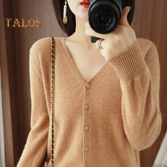 Frühlings-/Sommer-Strickjacke mit V-Ausschnitt, langen Ärmeln, gerippte Bündchen, Pullover, einfarbig, einreihig, dehnbare Strickmode