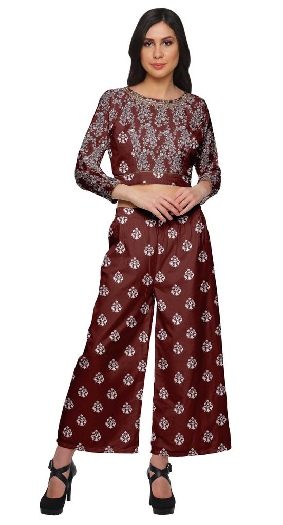 Moomaya Womena    S Crop Top Palazzo Set Printed 2 Piece Outfit Dress Ethnic