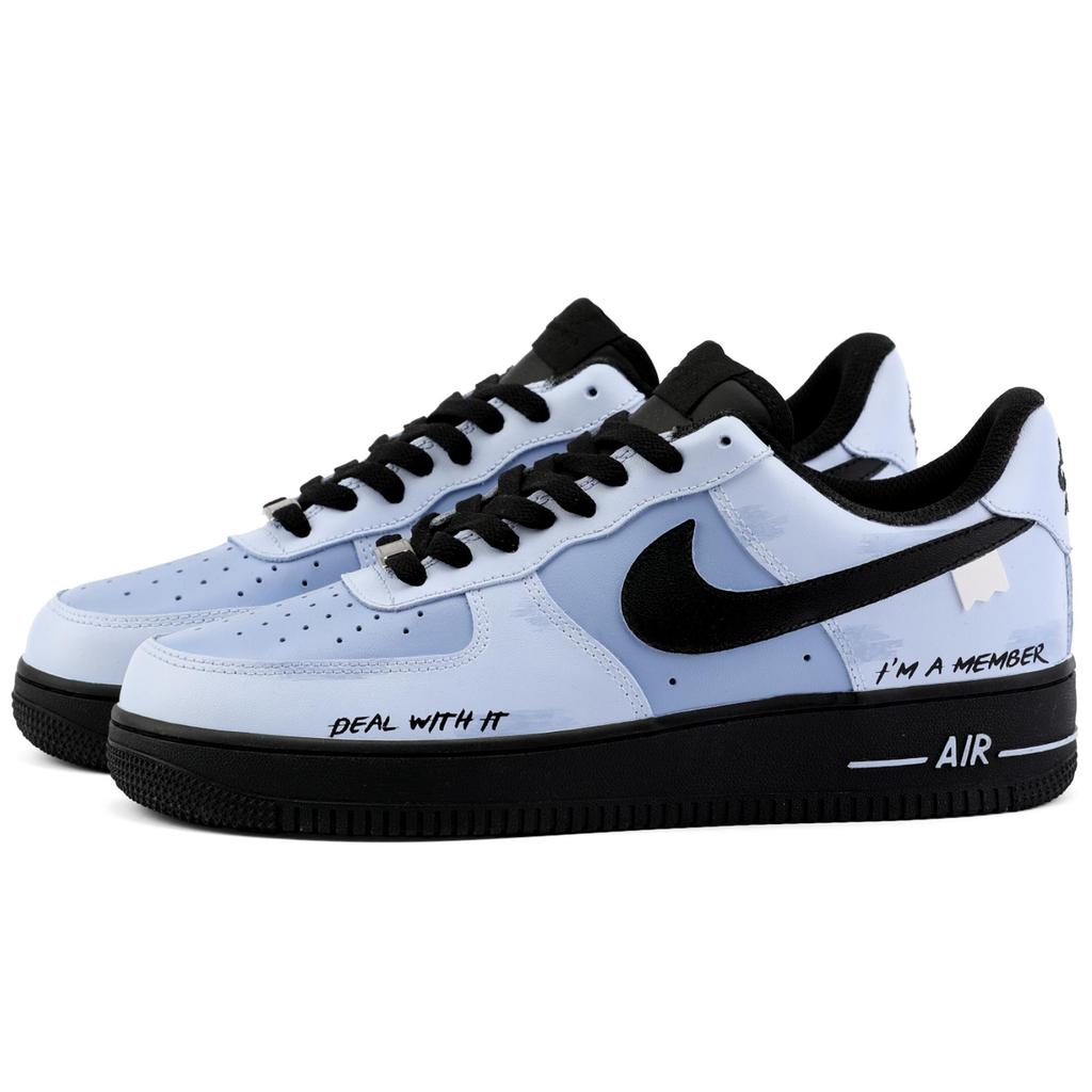 Nike Air Force 1 Abrasion Resistant Height Increasing Low Top Skateboard Shoes Unisex Blue Black CW2288-001(Team975-)