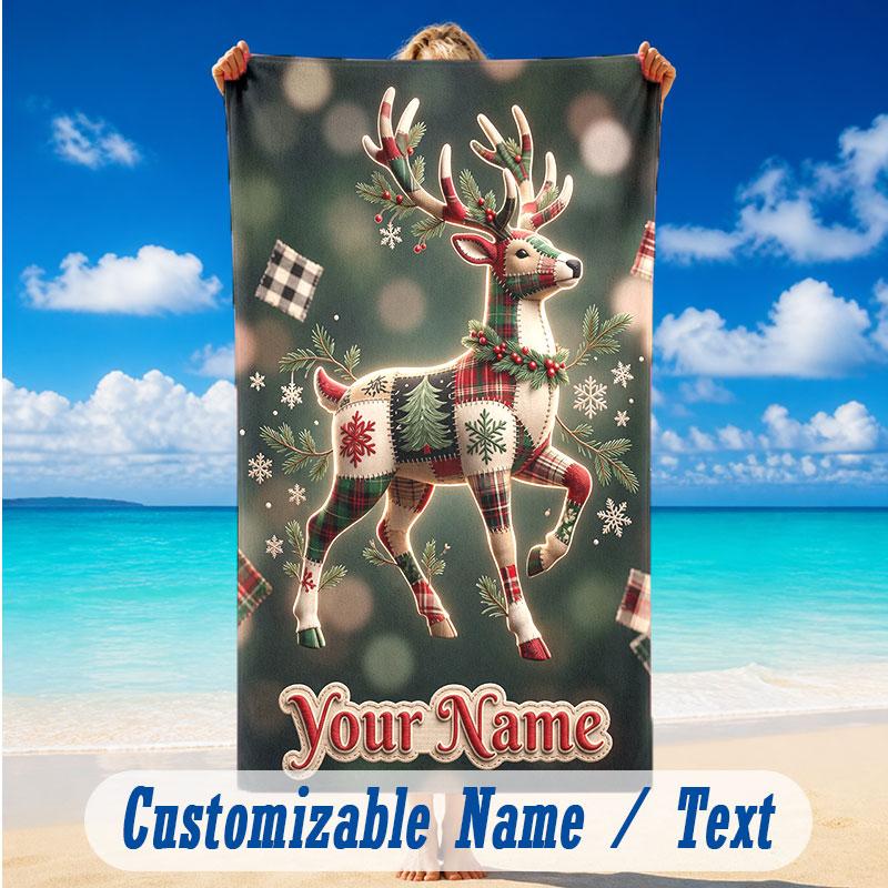 Deer Theme Beach Towel Personalized Custom Name & Text Soft Quick Dry Beach Towel for Swimming Travel