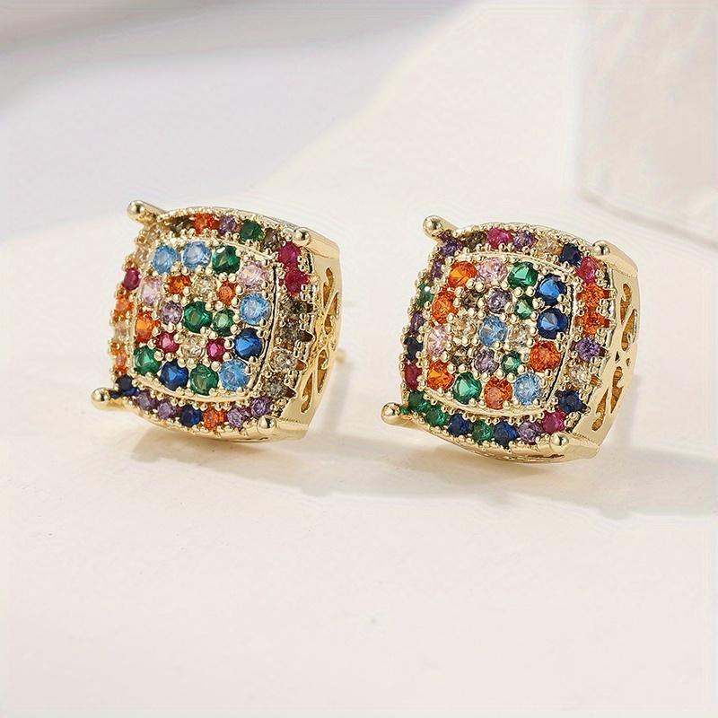 1 Pair of Fashionable Classic Color Inlaid Zircon Earrings, Suitable for Women's Daily Wear, Holiday Party Zircon Gifts