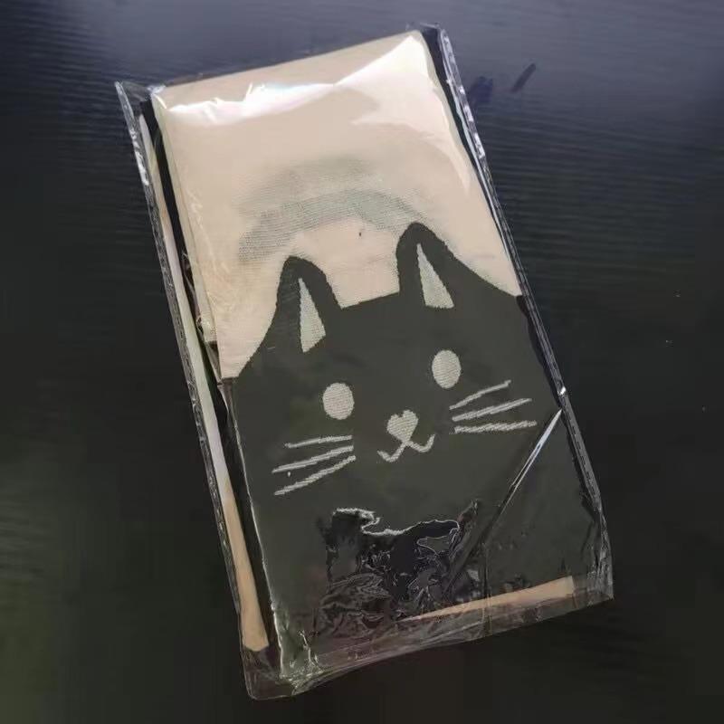 Dámské roztomilé černé kočky potištěné hedvábné podkolenky ležérní stehenní bavlněné teplé vysoké nadkolenky roztomilé romantické ponožky dáma kočka