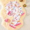 2025 Autumn/Winter Toddler Girls Cartoon Birthday Print Plush Pajama Set with Lace Long Sleeve and Pants