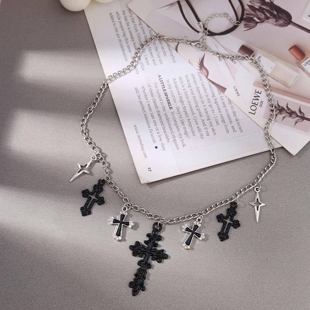 Cool Cross Pendant Necklace for Women Men Metal Punk Choker Necklaces Chain Hip Hop Jewelry Gifts