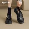 New Thick-soled Winter Black British Style Belt Buckle Small Leather Shoes