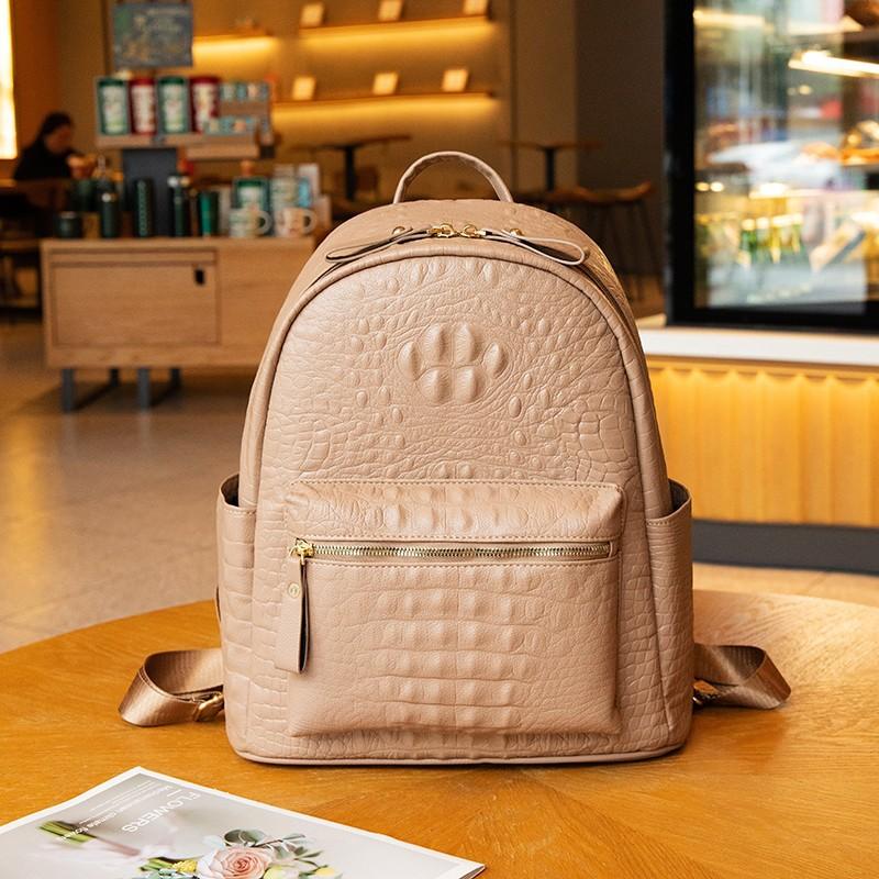 Large Backpack, Women's Bag, New Style, Simple and Fashionable, Large Capacity Backpack, Student Backpack, Crocodile Pattern Flower
