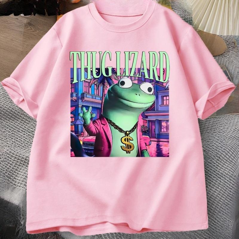 Thug Lizard Graphic T Shirts Cotton Short Sleeve Round Neck T Shirt Soft Streetwear Clothing Unisex WOMEN Round Neck Streetwear