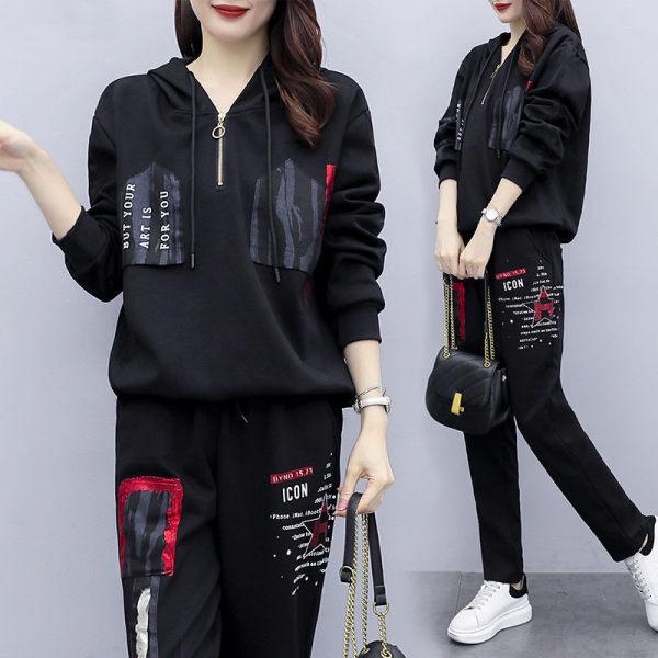 Women's 2025 Autumn/Winter Fleece-Lined Loose Sportswear Set: Long-Sleeve Sweatshirt & Trendy Long Pants.