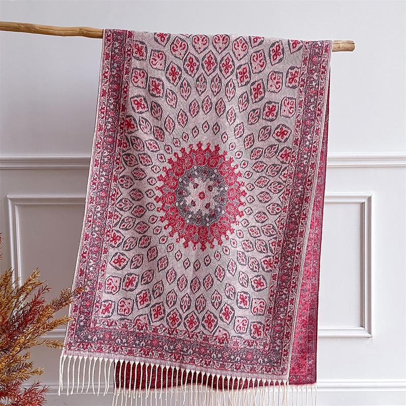 Autumn Winter Luxury Women Scarves 180*65Cm Men Thick Warm Scarf Flower Pattern Tassel Shawl Cashmere Imitation Poncho Stole