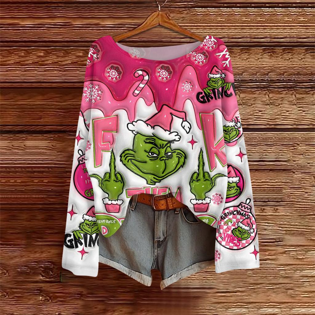 Long Sleeve Shirts For Women Printed Tees Blouses Casual Plus Size Basic Tops Pullover