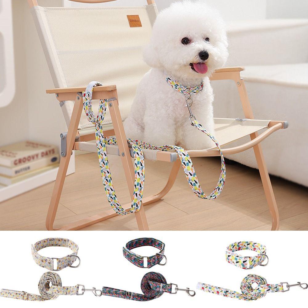 Flower Print Dog Collar Leash Set Adjustable Pet Collars Combo  Small Medium Large Dogs