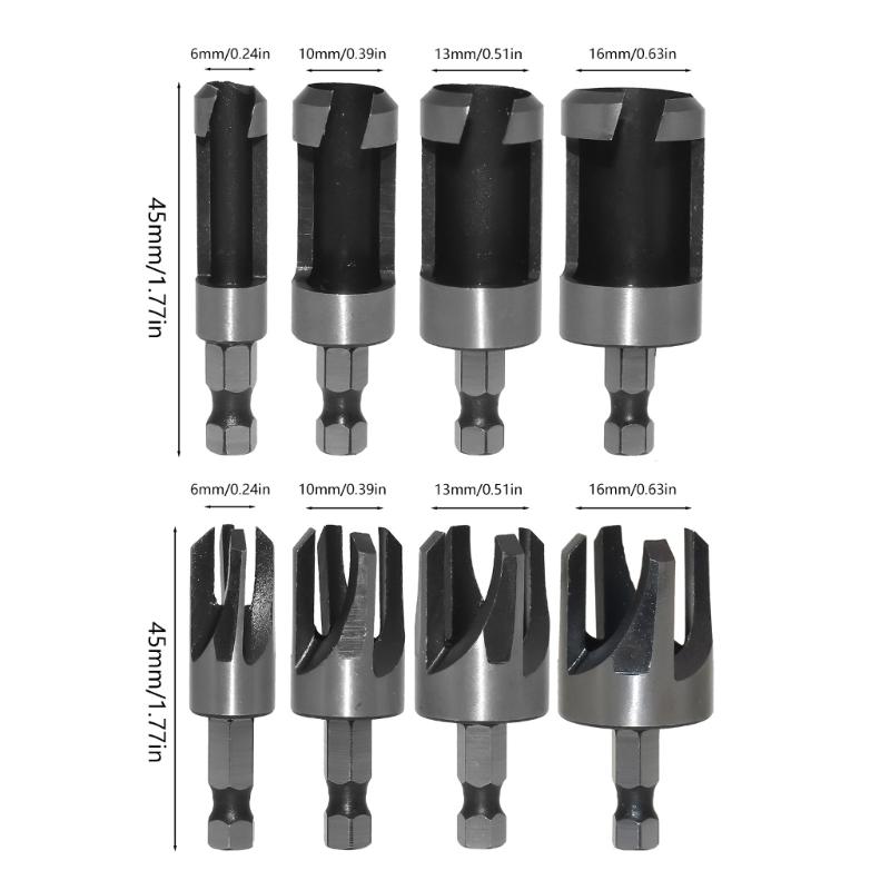 8Pcs Wood Plug Cutter Straight and Taper ClawDrill Bit Set Woodworking Hole Saw Cutting Tool 5/8" 1/2" 3/8" 1/4"