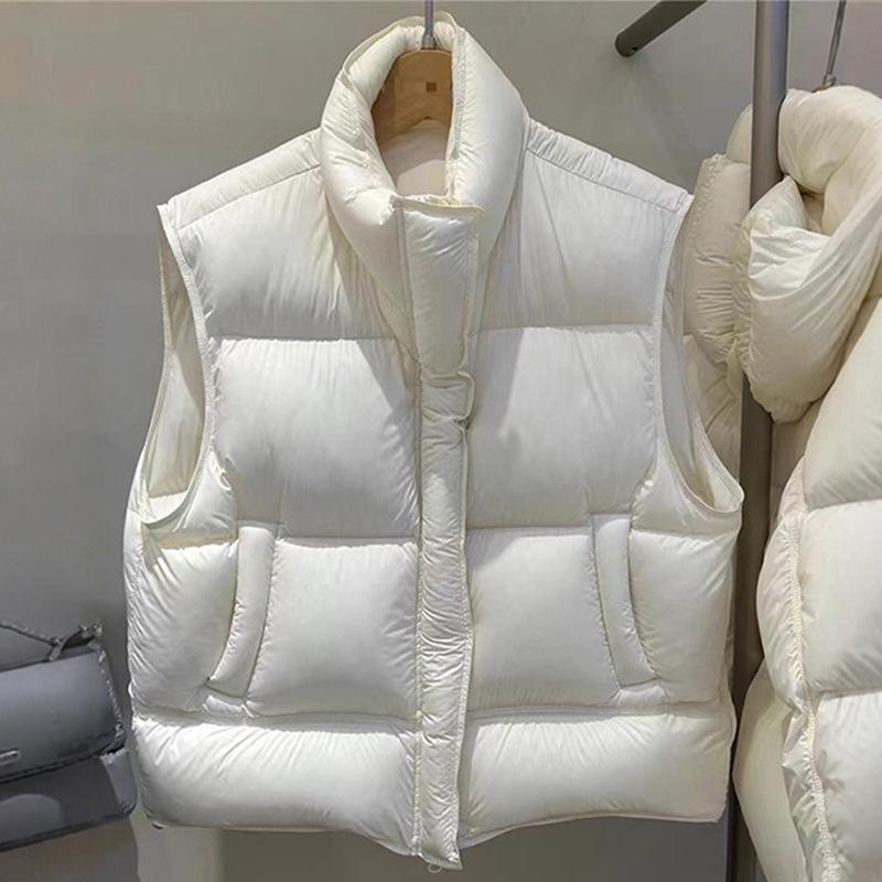 Popular White Duck Down Stand-up Collar Down Vest Women's Winter Fashion Simple Casual Vest Warm Vest Tide