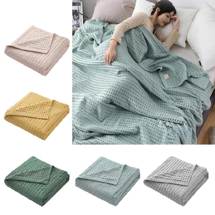 Breathable Waffles Cotton Throw, Soft and Light, Cooling Cotton Waffles for Summer Nights,150x200cm,Cool Blanket