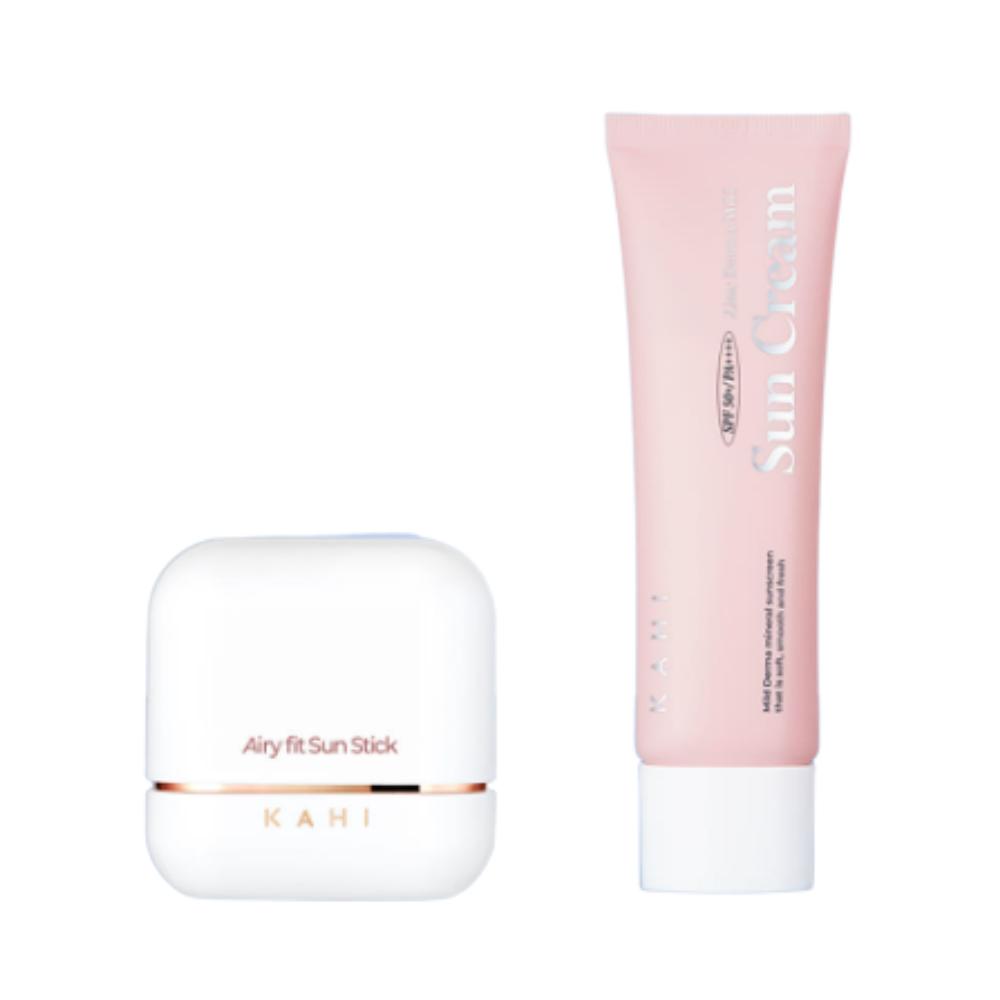 Kahi Airy Fit Sun Stick & Zinc Derma Mild Sun Cream Set — Lightweight & Gentle UV Protection Duo (SPF50+ / SPF50)