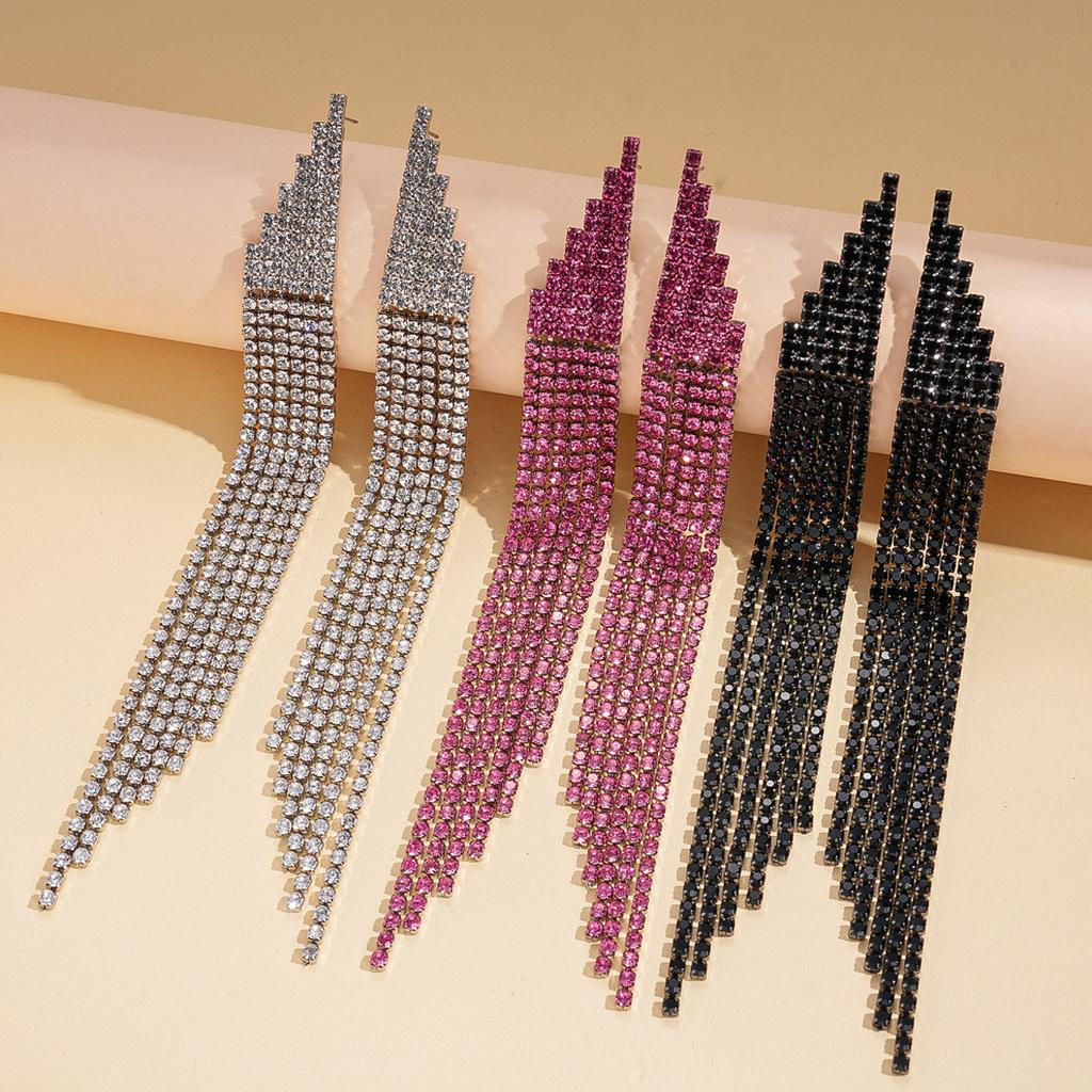 Exaggerated personality diamond-set long fringed silver needle earrings fashion ins environmentally friendly earrings