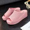 Cool Slippers Women Summer Slope Heel Thick Sole Wear Beach Shoes, Mesh Hollow Slippers Foreign Trade Wholesale