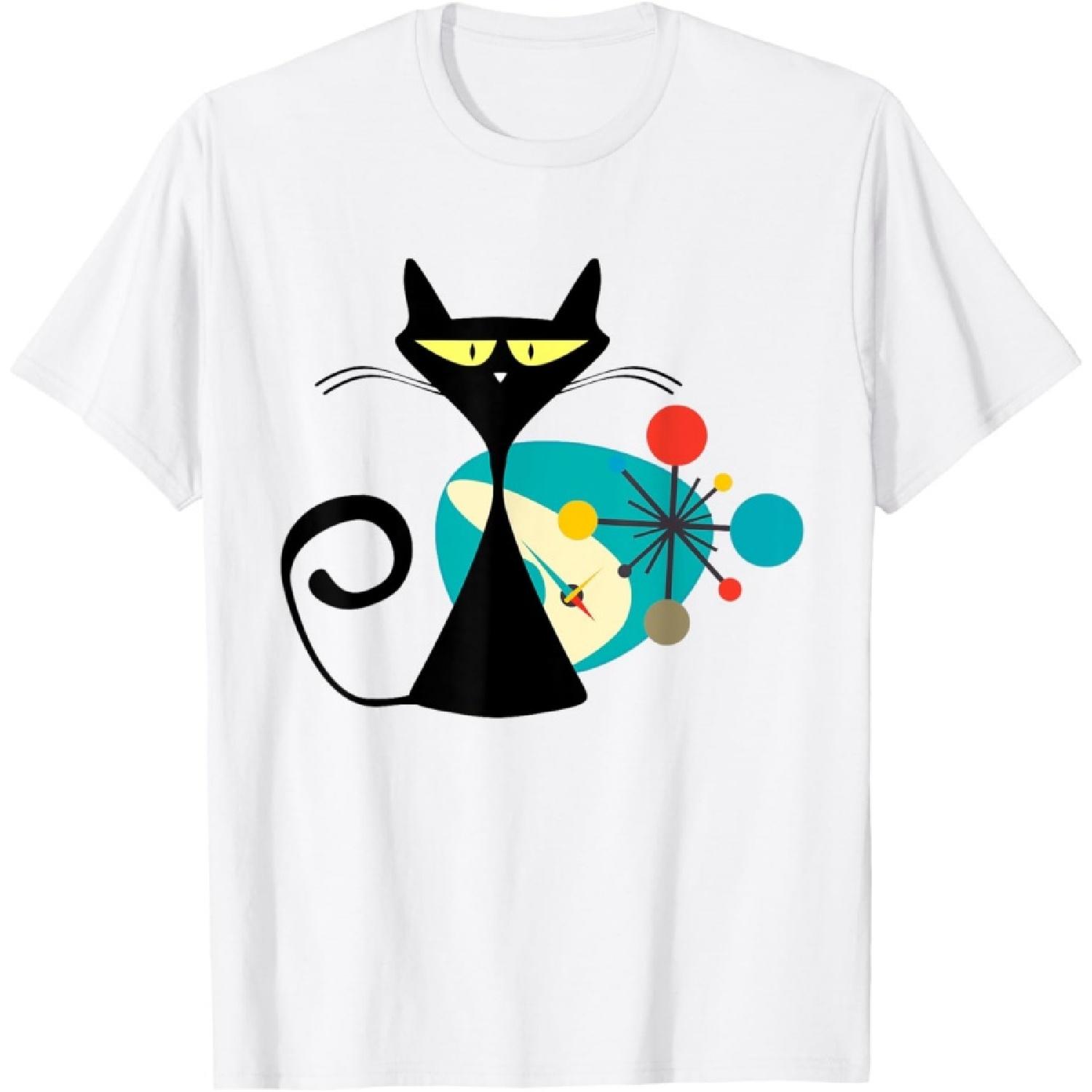 Midcentury Mid Century Cat Retro Atomic Age Space Modern T-Shirt XXXXXL белый