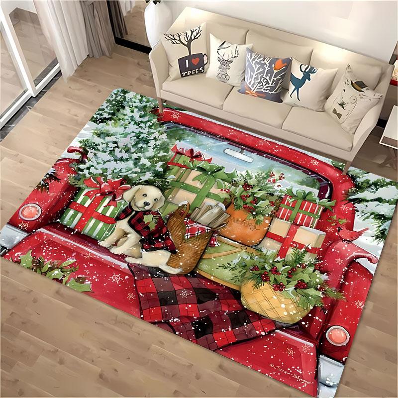 Weihnachtsthema Bauernhof Traktor Tier Teppich für Zuhause Wohnzimmer Kinderzimmer Sofa Fußmatte Küchenboden Teppich Rutschfeste Dekormatte