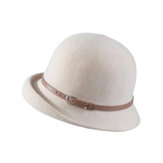Basin Hat British Style Woolen Casual Hat with Rolled Brim Faux Leather Strap Women Autumn Winter Urban Hat