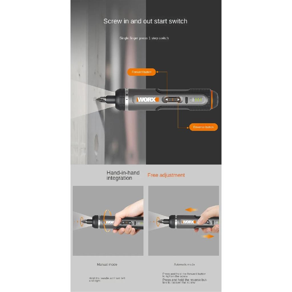 Worx 4V Electrical Screwdriver Sets WX242 Smart Cordless Electric Screwdrivers USB Rechargeable Handle 30 Bit Sets Power Tools