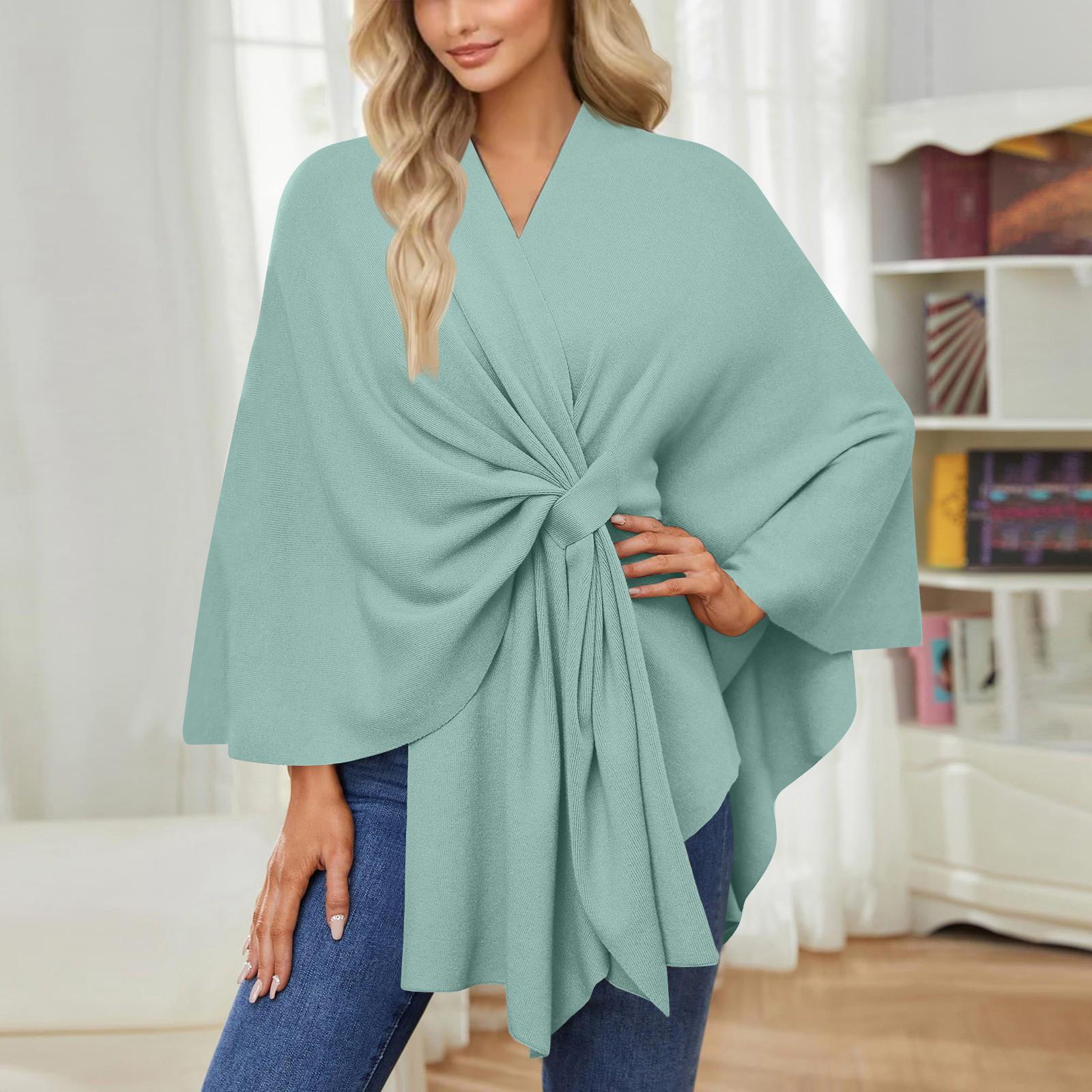 

Женский элегантный шаль-накидка, мягкий открытый спереди свитер для весны, осени и зимы One Size зелёный