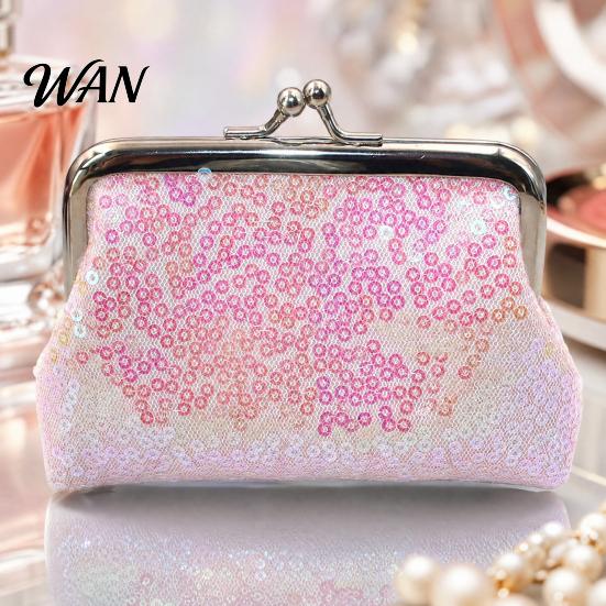 Elegant Coin Wallet Women Purse, with Metal Hinge And Kiss-lock Design, Lightweight Portable Purse Mini Wallet, Sequined Glitter Vintage Pouch
