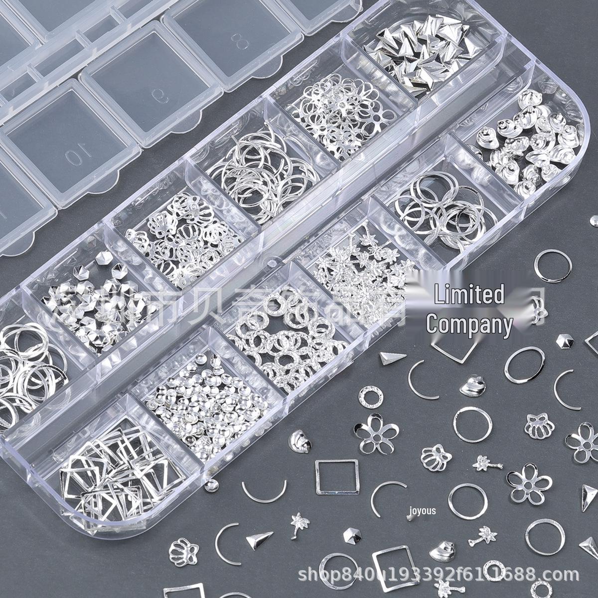 

Silver Metal Rivet Patch Nail Art - Floral Circle & Square Design