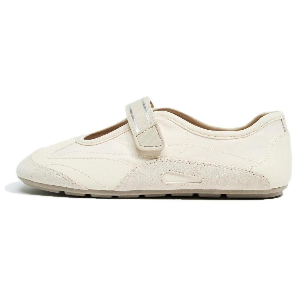 ZARA Comfortable Minimalist Color Block Splicing Material Flat Mary Jane Shoes Women shoes Light-Beige 15203510-38