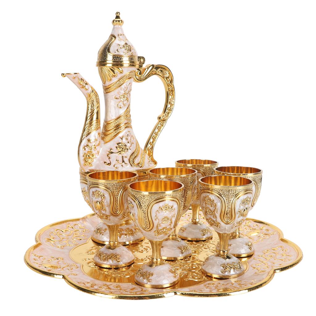 Vintage Turkish Tea Set Multifunctional Zinc Alloy Tea Pot Cups Set with Tea Tray for Party