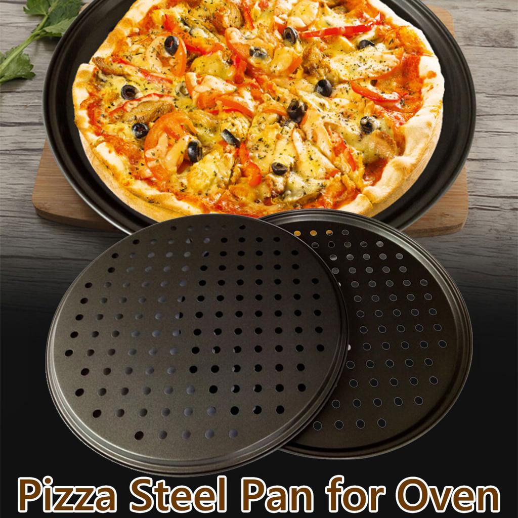 Stål Pizzapanne 32CM Rund Perforert Pizza Bakeform Non-stick Pizza Bakeform for Hjem Restaurant Kjøkken Ovn Bakesett