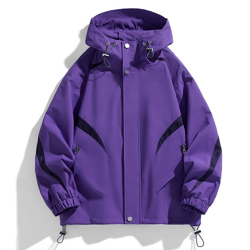 Casual Men's Spring and Autumn Jacket Men's Purple Hooded Loose Tooling