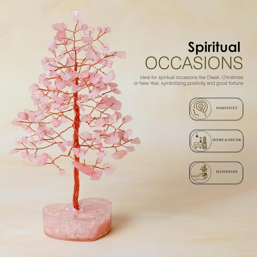 Bonsai de Cristal de Quartzo Rosa com Base de Coração – Árvore Feng Shui Feita à Mão para Amor, Harmonia e Cura – Item Decorativo para Casa