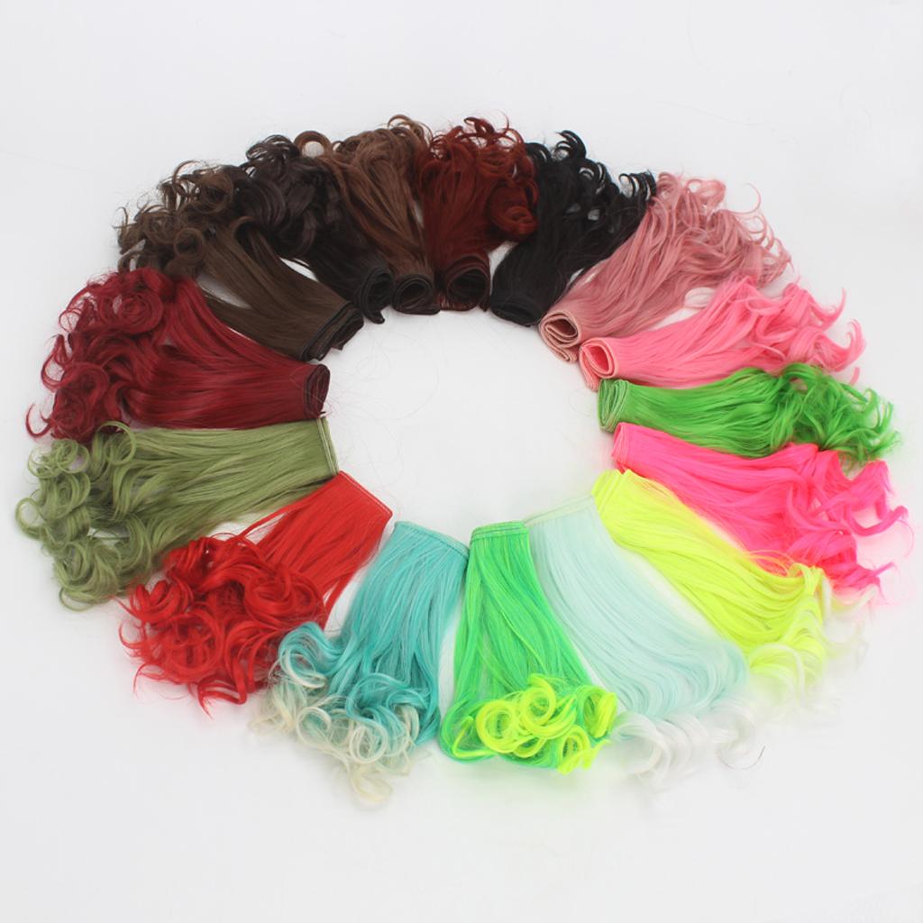 Fashion 25cm DIY Doll Wigs Long Curly Wavy High Temperature Wire Handmade Fluorescence Green