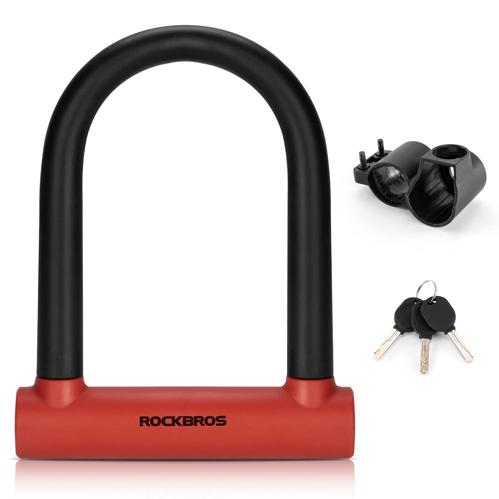 

ROCKBROS Bicycle 22mm Silicone Mounting Easy to for Road and Cross Includes 3 Black and Red U-Lock, Lock, Keyed, Cut-Resistant, Diameter, Durable,