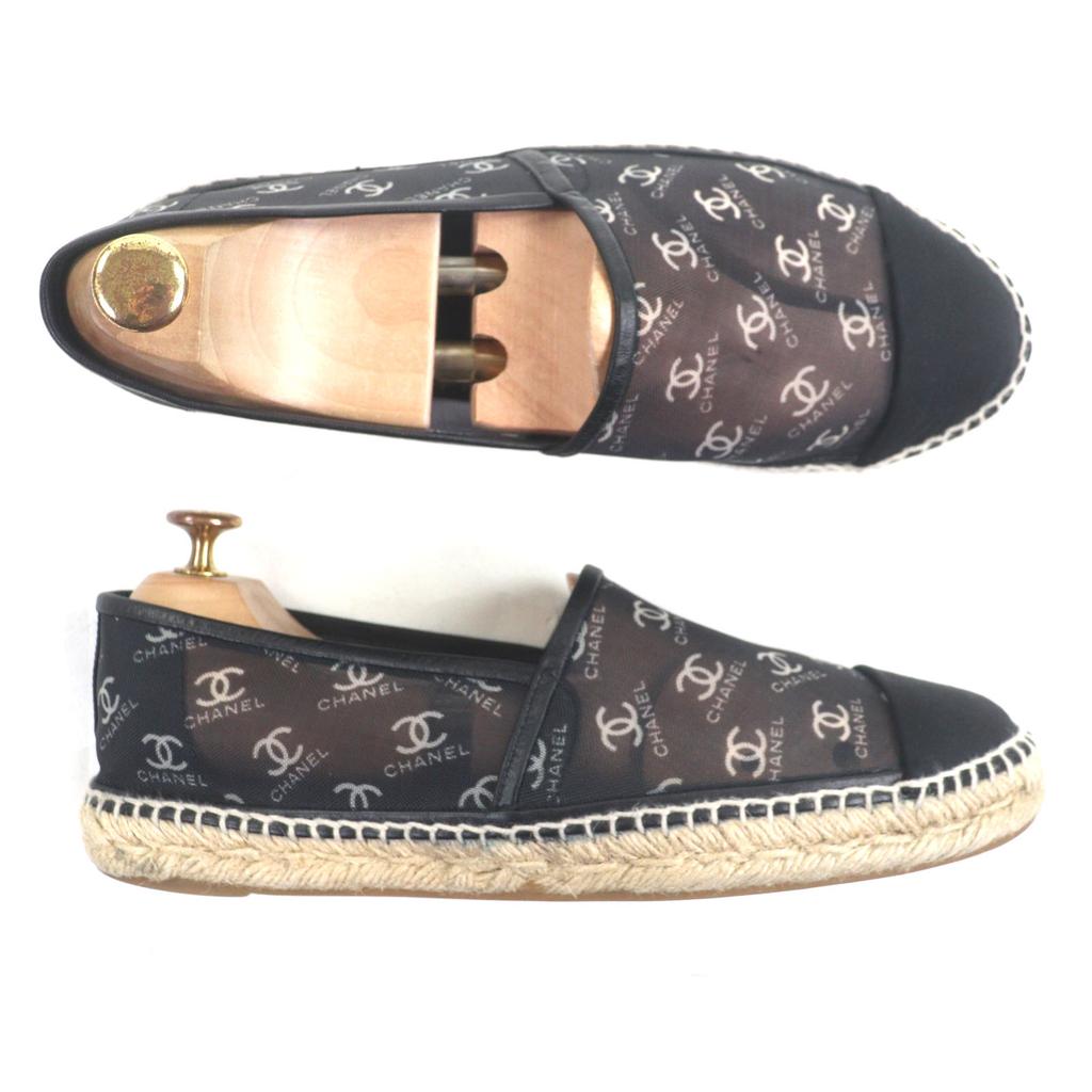 Tolle CHANEL Slipper COCO Mark Mesh Espadrilles schwarzes Mesh Herren 42 G34673 Gebraucht