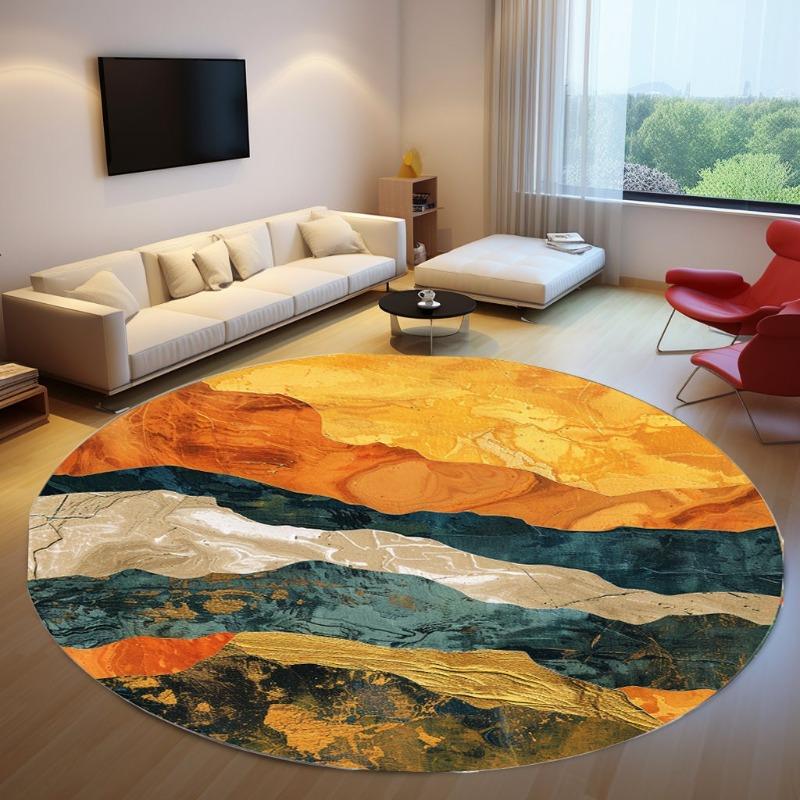 Naturansicht Teppich Moderner Kreis Teppich Gold Muster Teppich Eingang Runder Teppich Wohnzimmer Fußmatte Digitales Design Teppich Orange Teppiche