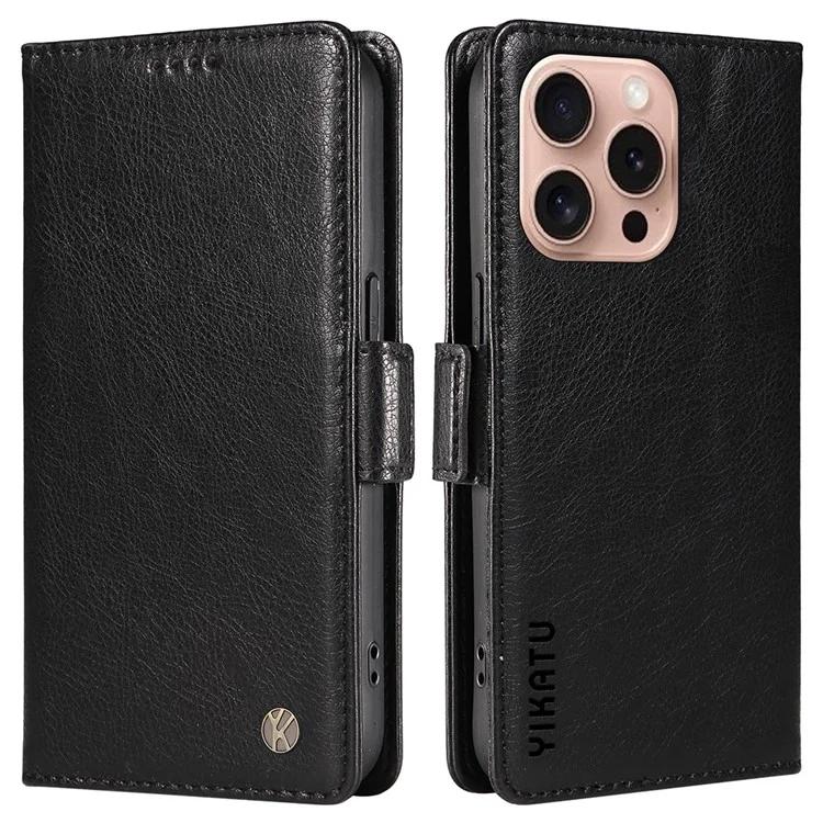 

YIKATU YK-007 для iPhone 16 Pro чехол личи текстура кожаный кошелек чехол для телефона боковая магнитная застежка