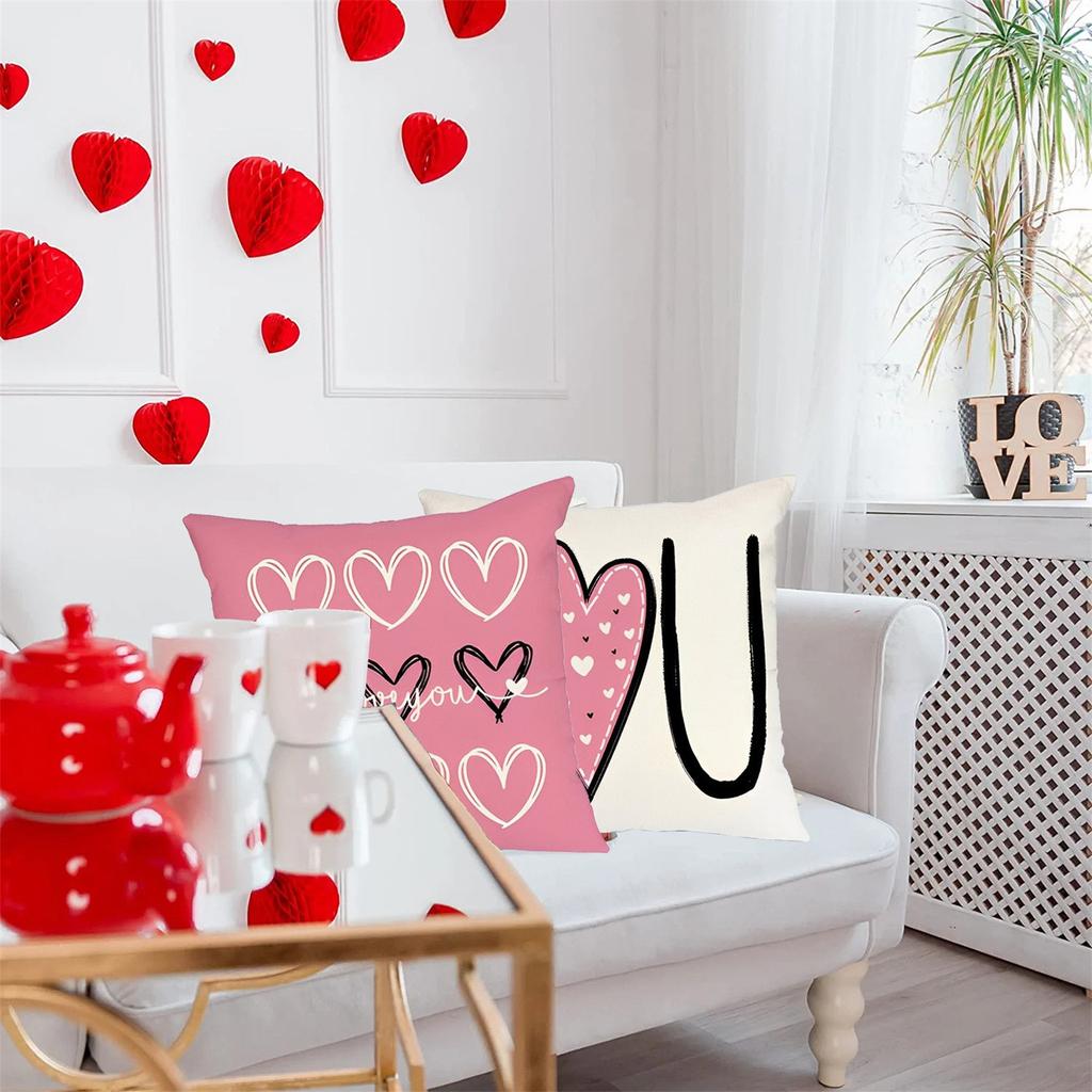 Valentines Day -ow Covers 18x18 Set Of 4 Love Heart Valentines Day Throw Pillows Decorative Cushion Cases Valentine Decorations