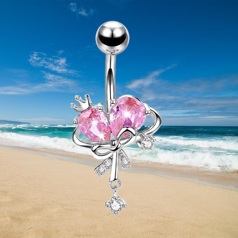 Belly Button Piercing Heart Ring Stainless Steel Copper Anti-Allergy Navel Jewelry for Summer Beach Swimming Accessories