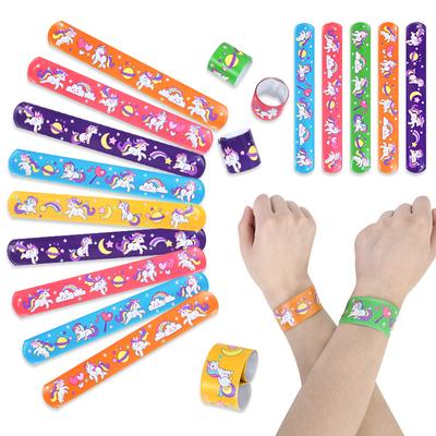 10 peças de desenho animado unicórnio clap círculo menina 1º tema unicórnio festa de aniversário decoração crianças brinquedo presente sereia dinossauro tapa pulseiras