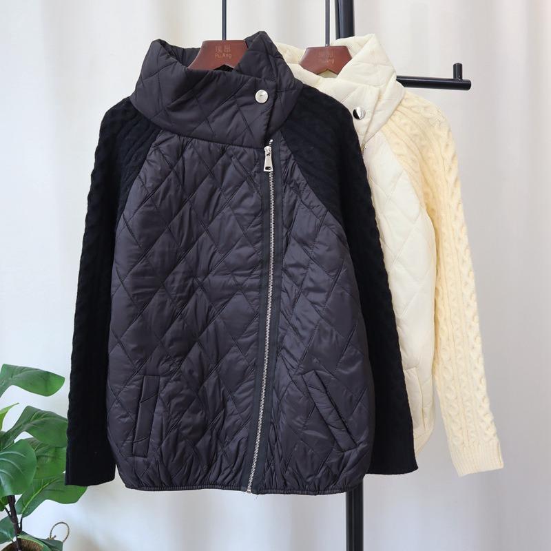 Design Sense Zipper Splicing Cotton Clothes Knitted Cardigan Autumn and Winter New Loose Lazy Wind Sweater Jacket Women