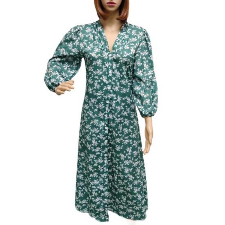 Floral Print Maxi Dress for Women Long Sleeve V Neck High Waist A Line Long Dress Casual Wear for Beach Weddings Parties
