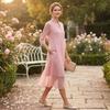 Women's Fashion Elegant Chiffon Dress with Inner Lining Flowy Midi Length Half Sleeve Casual Office Wear