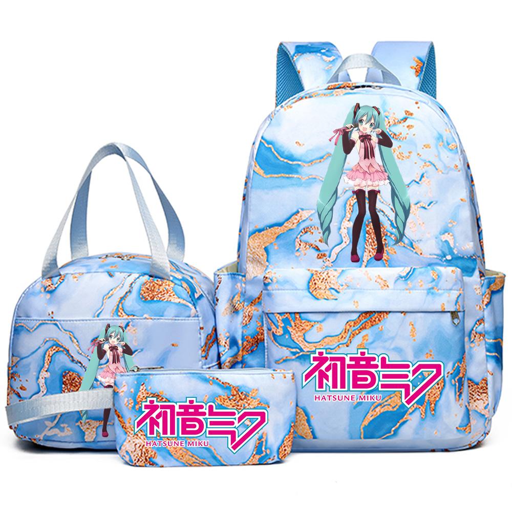 3Pcs/set Anime Hatsune Miku Printed Backpack Handbag Pencil Case for Teenager Student Bookbag Schoolbag Women Large Capacity Waterproof Travel Bag