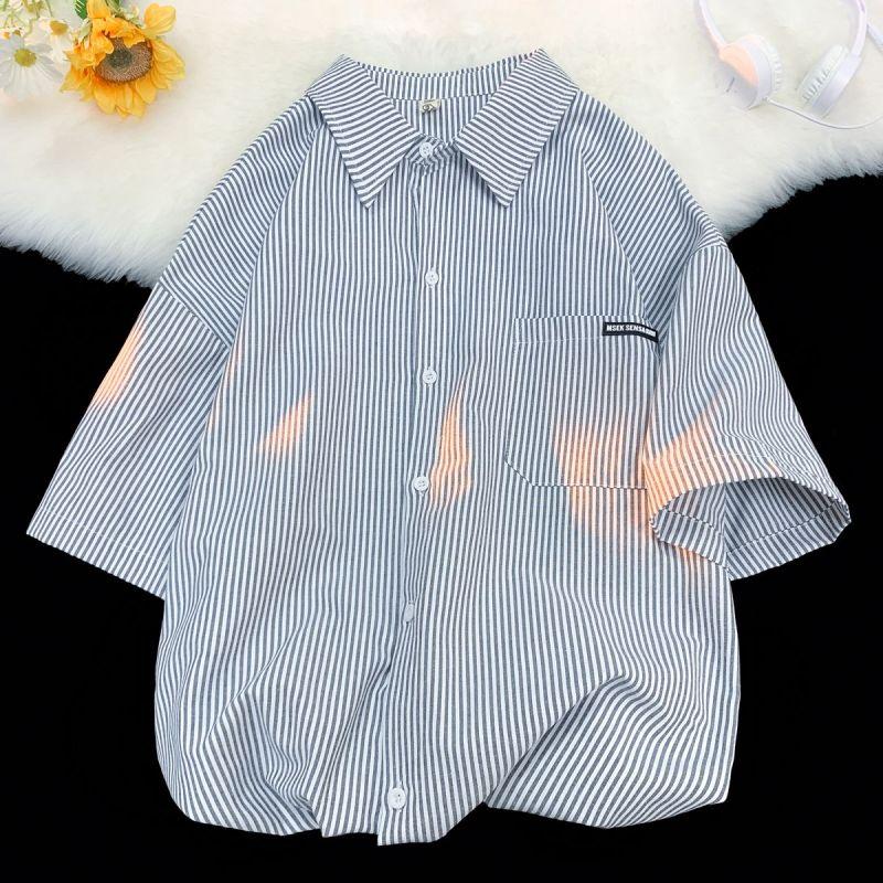 Korean Cityboy Stripe Versatile Casual Fashion Trend Classic Preppy Style Loose Premium Men's Shirt Short Sleeved Summer 2024