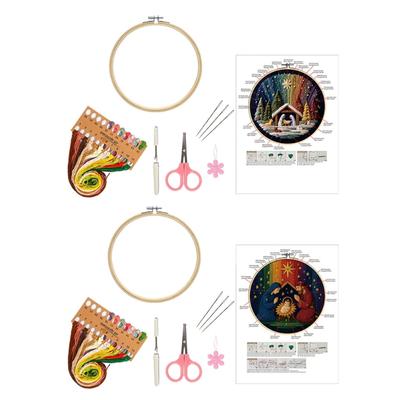 Embroidery Set DIY Craft With Pre Printing Pattern Thread Embroidery Hoop For Beginner Family Crafting Activity