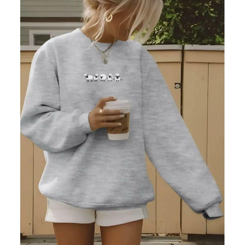 Loose Printed Top Western Style New Fashion Casual Loose Print Hoodie round Neck Long sleeve Top