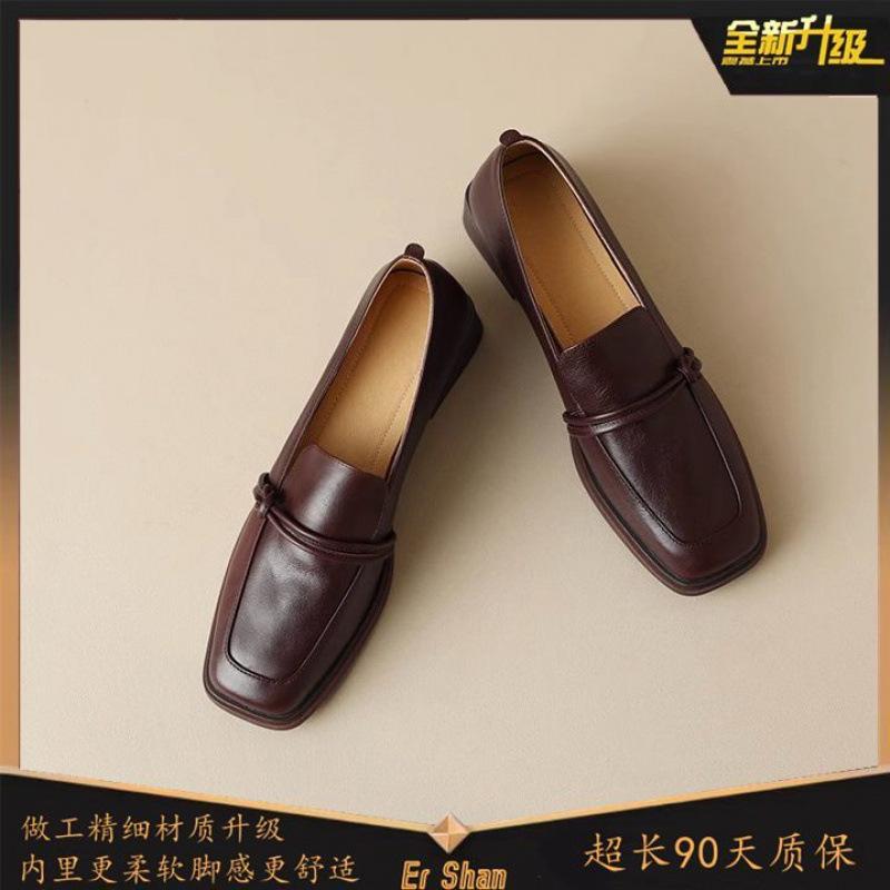 

Маленькие кожаные туфли в британском стиле, женские туфли в стиле ретро с квадратным носком и толстым каблуком, мягкие кожаные туфли с одной педалью и средним каблуком 39