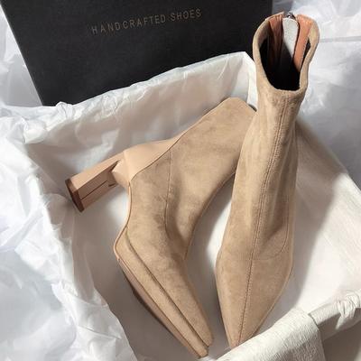 Móda Nové Dámské Vysoké Podpatky Špičaté Kotníkové Luxusní Kozačky Semišové Robustní Módní Chůze Zimní Značkové Lodičky Šaty Zapatos Mujer